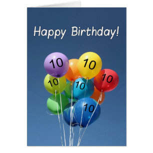 Happy 10th Birthday Colored Balloons in a blue Sky