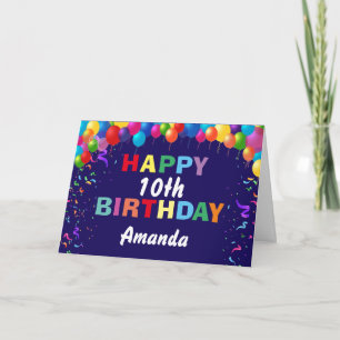 Happy 10th Birthday Colourful Balloons Navy Blue Card