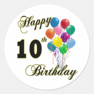 Happy 10th Birthday Gifts and Birthday Apparel Classic Round Sticker