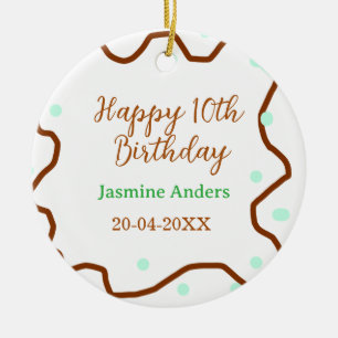 Happy 10th birthday green pastel brown border span ceramic tree decoration