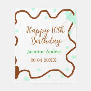 Happy 10th birthday green pastel brown border span fleece blanket