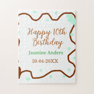 Happy 10th birthday green pastel brown border span jigsaw puzzle