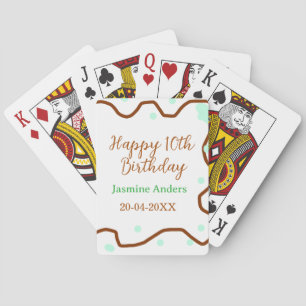 Happy 10th birthday green pastel brown border span playing cards