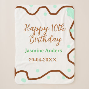 Happy 10th birthday green pastel brown border span sherpa blanket