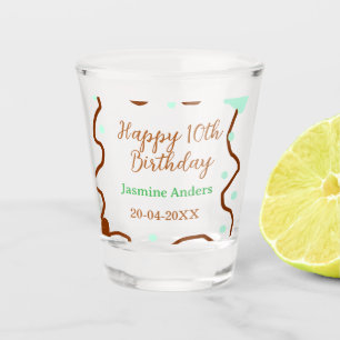 Happy 10th birthday green pastel brown border span shot glass