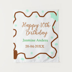 Happy 10th birthday green pastel brown border span tapestry