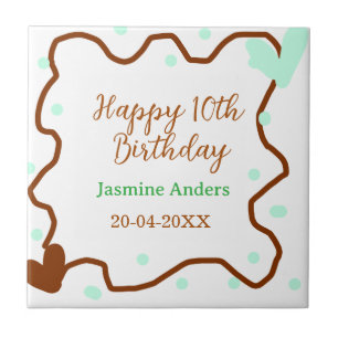 Happy 10th birthday green pastel brown border span tile