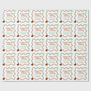 Happy 10th birthday green pastel brown border span wrapping paper