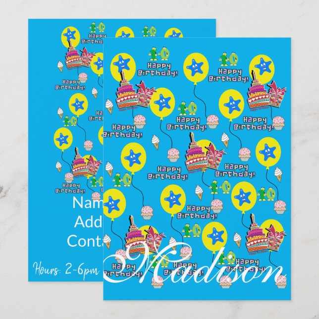 Happy 10th Birthday Invitation Birthday #10 Blue (Front/Back)