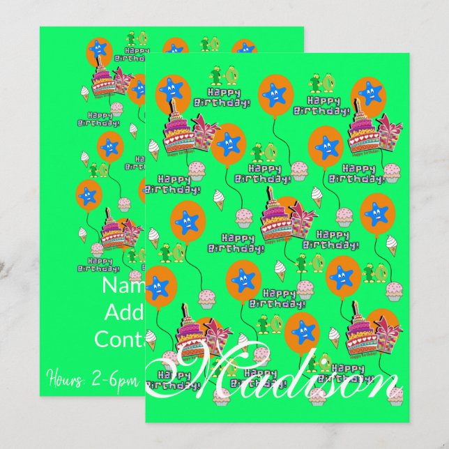 Happy 10th Birthday Invitation Birthday #10 Green (Front/Back)