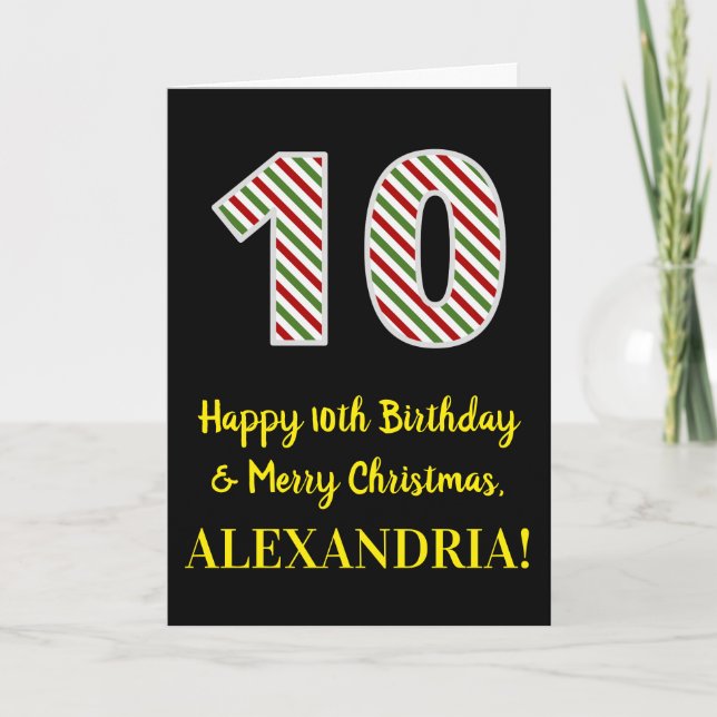 Happy 10th Birthday & Merry Christmas, Custom Name Card (Front)