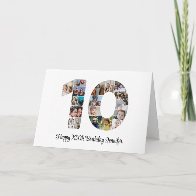Happy 10th Birthday Number 10 Custom Photo Collage Card (Front)