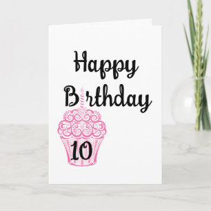 Happy 10th Birthday Pink Cupcake Card