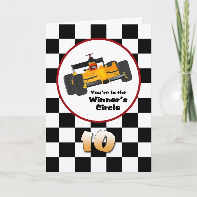 Happy 10th Birthday Race Car Card (Front)