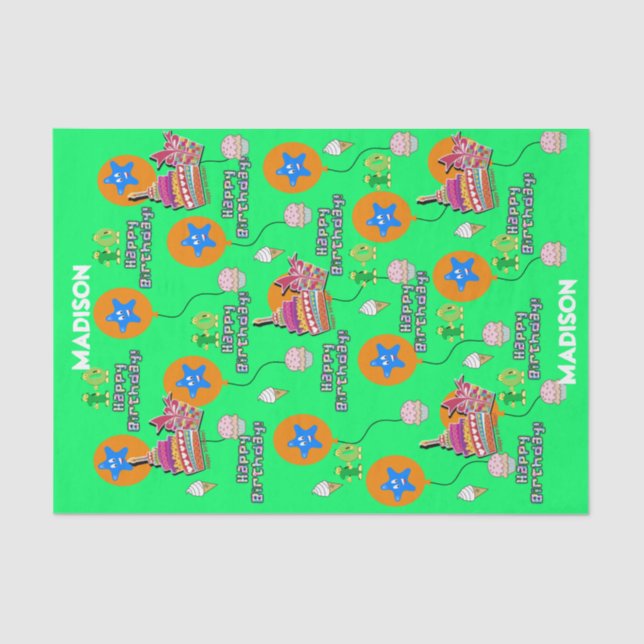 Happy 10th Birthday Tissue Paper #10  Green (Front)