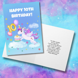 Happy 10th Birthday Unicorn with Birthday Cake Card