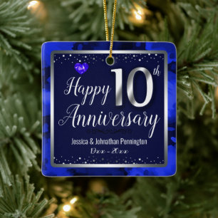 Happy 10th Wedding Anniversary Custom Name Ceramic Ornament