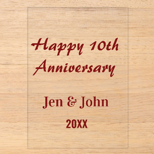 Happy 10th wedding anniversary mauve simple name acrylic invitations
