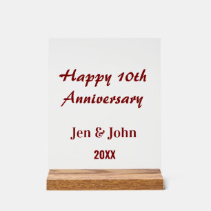 Happy 10th wedding anniversary mauve simple name acrylic sign