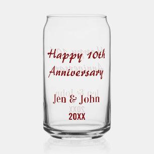 Happy 10th wedding anniversary mauve simple name can glass