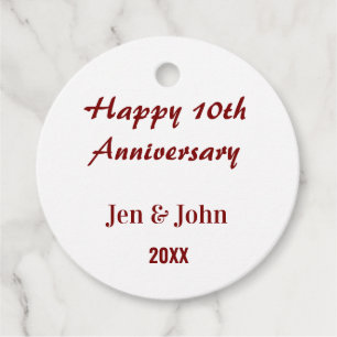 Happy 10th wedding anniversary mauve simple name favour tags