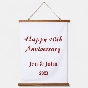 Happy 10th wedding anniversary mauve simple name hanging tapestry