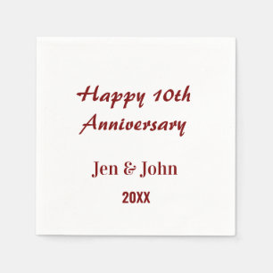Happy 10th wedding anniversary mauve simple name napkin