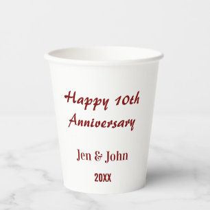 Happy 10th wedding anniversary mauve simple name paper cups