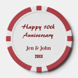 Happy 10th wedding anniversary mauve simple name poker chips
