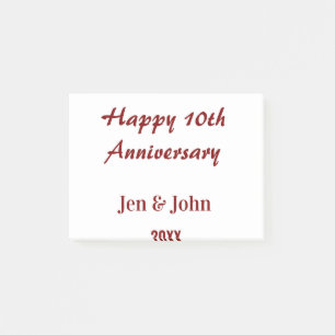 Happy 10th wedding anniversary mauve simple name post-it notes