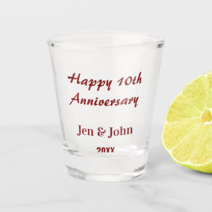 Happy 10th wedding anniversary mauve simple name  shot glass