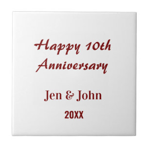 Happy 10th wedding anniversary mauve simple name  tile