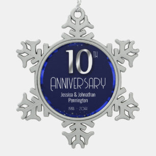 Happy 10th Wedding Anniversary  Snowflake Pewter Christmas Ornament