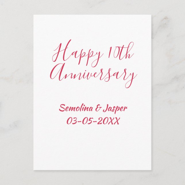 happy 10thanniversary red name retro simple modern postcard (Front)