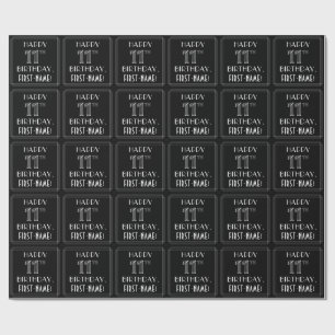 HAPPY 11TH BIRTHDAY; Art Deco Style w/ Custom Name Wrapping Paper