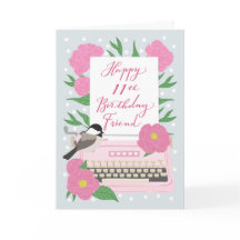 Happy 11th Birthday Friend w/ Typewriter & Flora