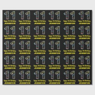 Happy 11th Birthday, Fun Colourful Stars Pattern 1 Wrapping Paper