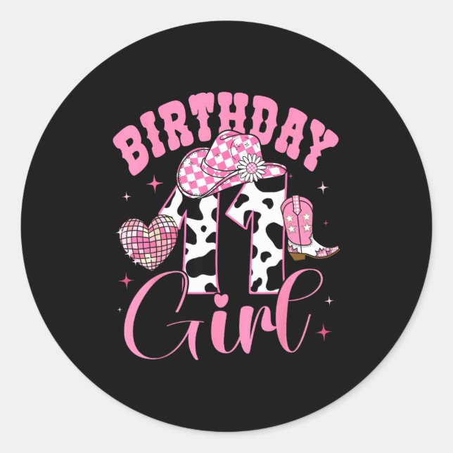 Happy 11th Birthday Girl Outfit Rodeo Western Cowg Classic Round Sticker (Front)