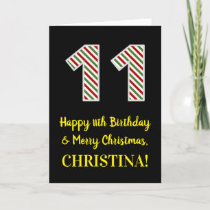 Happy 11th Birthday & Merry Christmas, Custom Name Card