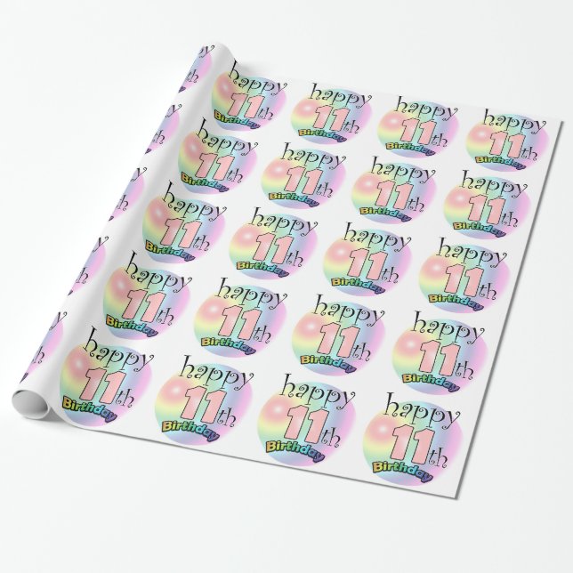 Happy 11th Birthday (roze) Wrapping Paper (Unrolled)