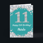 Happy 11th Birthday Teal and Silver Glitter Card<br><div class="desc">Happy 11th Birthday Teal Turquoise Aqua and Silver Glitter Card with personalised name. For further customisation,  please click the "Customise it" button and use our design tool to modify this template.</div>