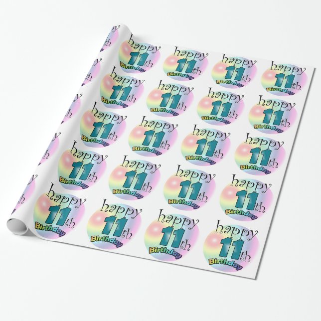 Happy 11th Birthday Wrapping Paper (Unrolled)