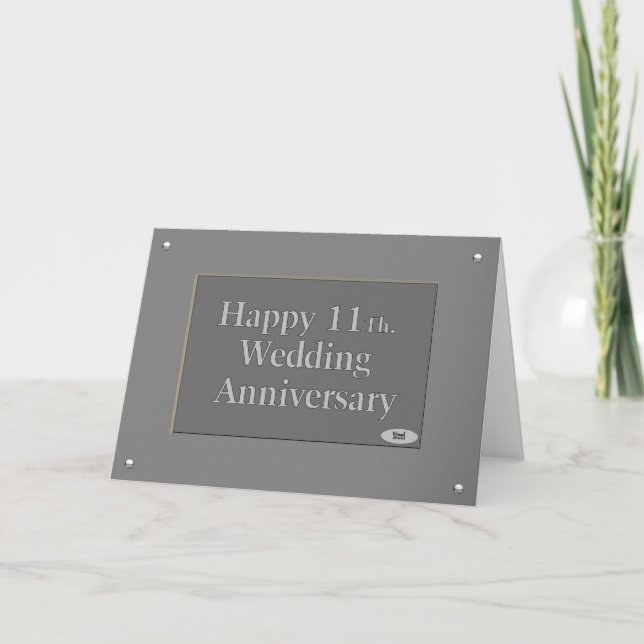 Happy 11Th. Wedding Anniversary Steel Card (Front)