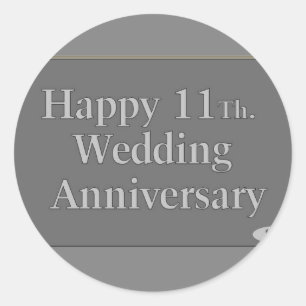 Happy 11Th. Wedding Anniversary Steel Classic Round Sticker