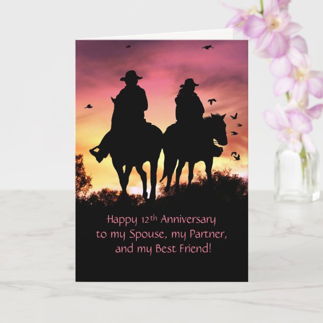 Happy 12th Anniversary Cowboy and Cowgirl Card (Orchid)