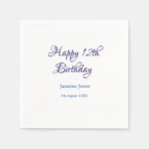 happy 12th birthday blue pink name date simple min napkin