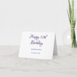 happy 12th birthday blue pink name date simple min thank you card