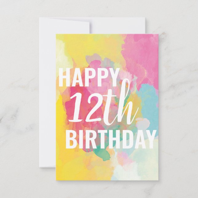 Happy 12th Birthday Card ("Watercolour Gradients") (Front)