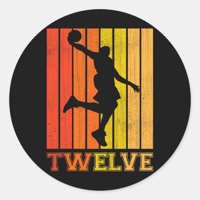 Happy 12th Birthday Decorations For Boys Basketbal Classic Round Sticker (Front)