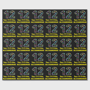 Happy 12th Birthday, Fun Colourful Stars Pattern 1 Wrapping Paper